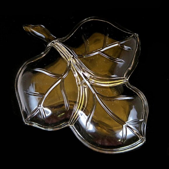 Hazel-Atlas Leaf Clear 8" 3-Part Relish Dish - Mid-Century Figural Glassware - Picture 4 of 4